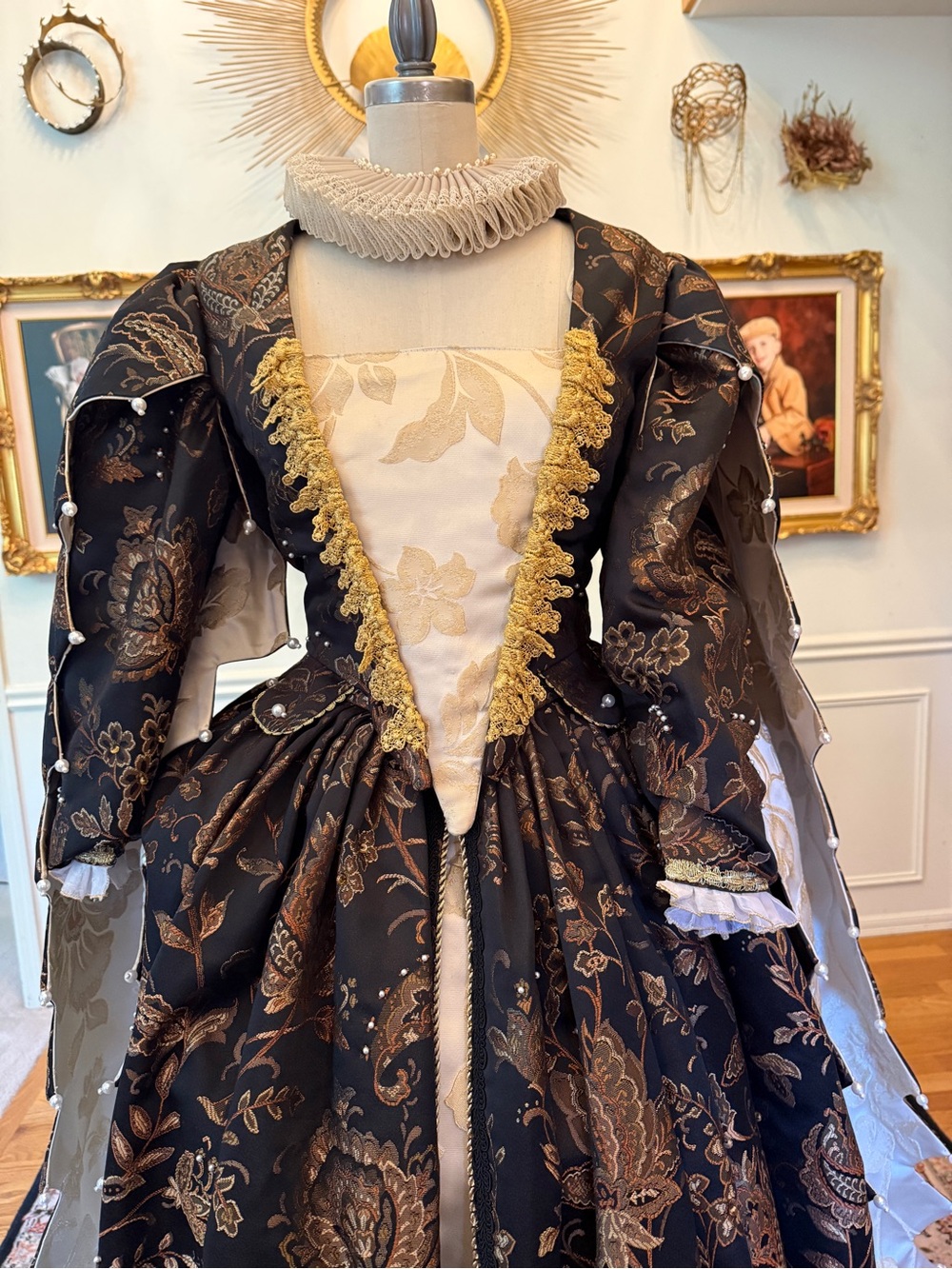 OOAK Custom Elizabethan/Tudor Full Gown, Corset, Hand-sewn Ruff & Bum Roll SZ. 4